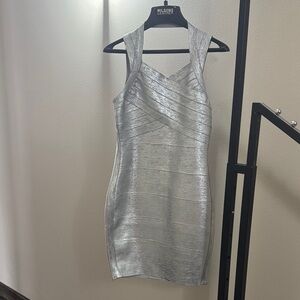 VENUS Metallic Silver Mini Dress
